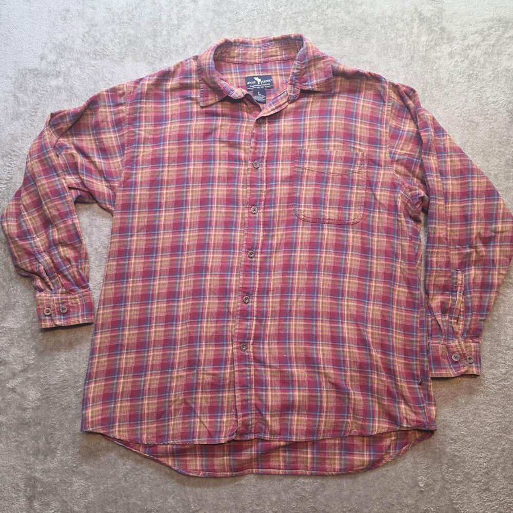 Moose Creek Button Up Shirt Mens L Red Plaid Cotton Flannel Long Sleeve Casual